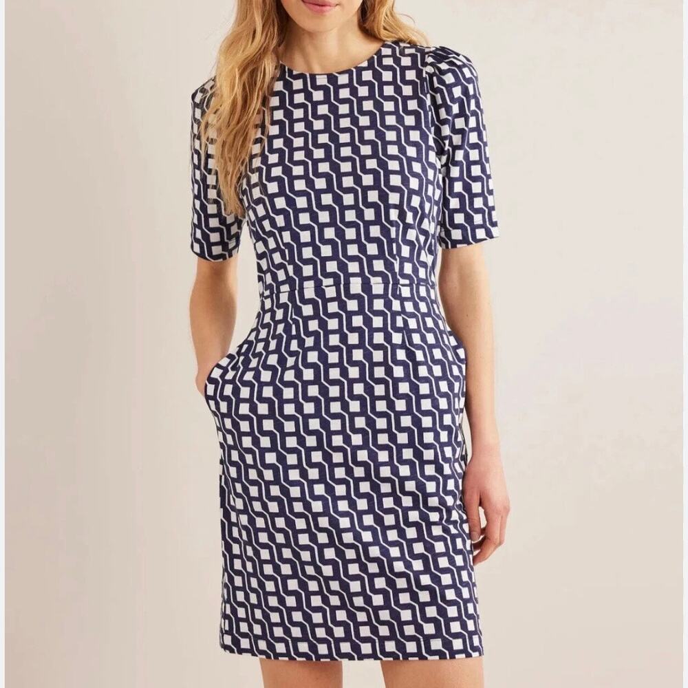Boden Zoe Geometric Cube Cotton Jersey Dress Size 10R